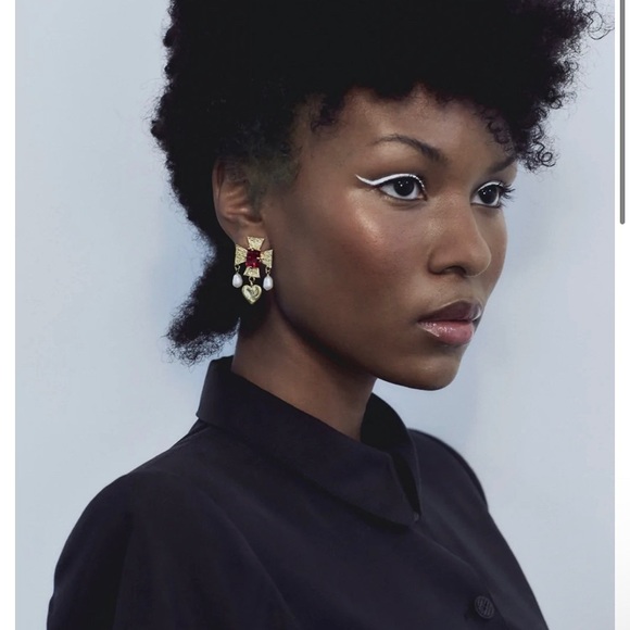 18k Plated | Cross | Heart Motif | Colored Glass Stones Cultured Pearl Drops NIB - Picture 7 of 15